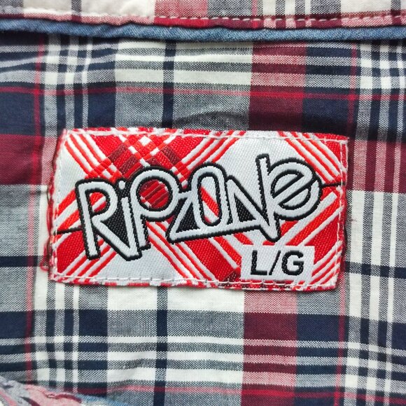 Ripzone short sleeve button down summer shirt maroon plaid men's size L - Picture 5 of 7